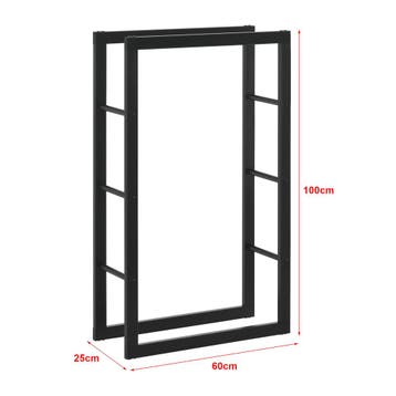 [en.casa] Brandhout rek houtopslag Täby zwart 60x25x100 cm, Tuin en Terras, Haardhout, Verzenden