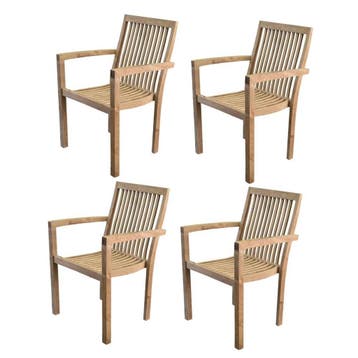 Montana dining tuinstoel teak set van 4, Tuin en Terras, Ophalen of Verzenden, Nieuw, Teakhout