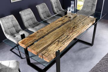 Design glazen eettafel BARRACUDA 220 cm natuurlijk massief, Huis en Inrichting, Ophalen of Verzenden, Nieuw