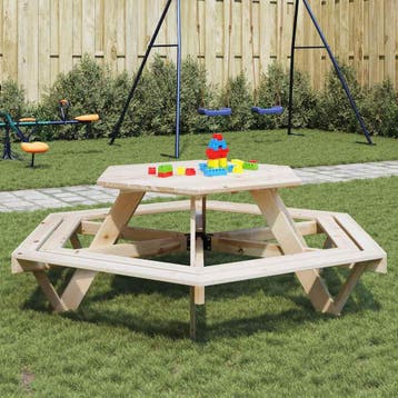 vidaXL Picknicktafel voor 6 kinderen met banken zeshoekig, Verzenden, Nieuw, Hout
