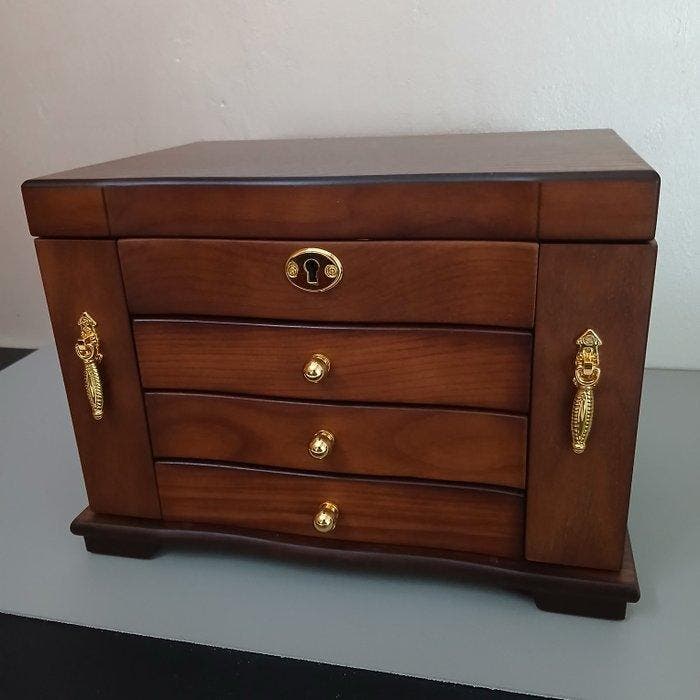 Sieradendoos - Sieradendoos - Hout, spiegel, Antiek en Kunst, Kunst | Designobjecten