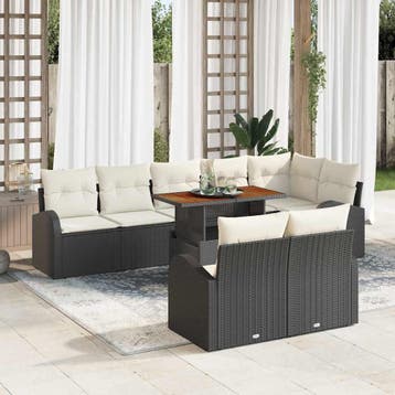 vidaXL Tuin Sofa Set 9 st Zwart en crème, Verzenden, Nieuw, Rotan, Meer dan 8 zitplaatsen