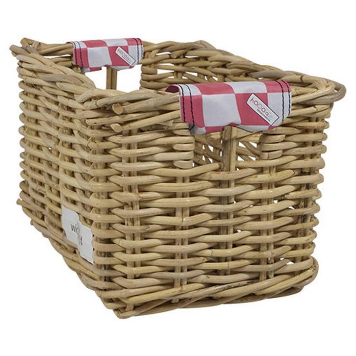 Wicked Rieten Fietsmand XL Pink Checker grijs, Fietsen en Brommers, Fietsaccessoires | Fietsmanden, Nieuw, Verzenden