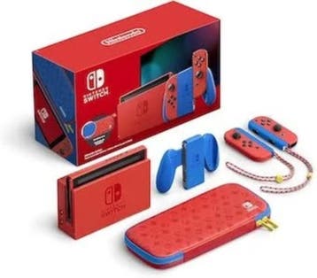 Nintendo Switch Console Set Mario Red & Blue Edition V2 I..., Spelcomputers en Games, Ophalen of Verzenden, Zo goed als nieuw