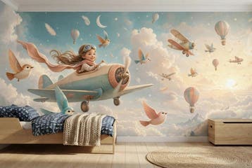 Vliegtuig behang kinderkamer – avontuur fotobehang, Verzenden, Fotobehang