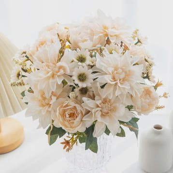 Kunstboeket Dahlia Rozen Madeliefjes - Zijde Bloemen voor Fe, Huis en Inrichting, Verzenden, Nieuw