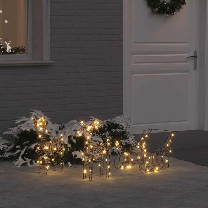 vidaXL Rendier trek slede met 160 LED Warmwit 53 x 28 x 33, Diversen, Kerst, Nieuw, Verzenden