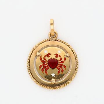Hanger - 18 karaat Geel goud, Krab. Emaille.