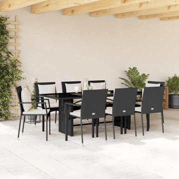 vidaXL 9-delige Tuinset poly rattan zwart, Verzenden, Nieuw, 8 zitplaatsen, Tuinset