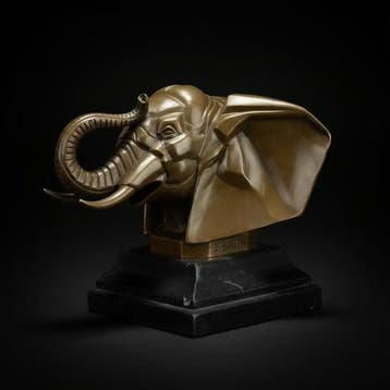 Beeld, Naar François Bazin, Olifant - 16 cm - Brons