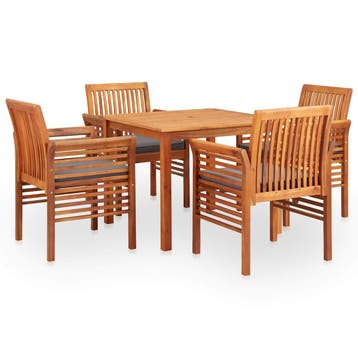 vidaXL 5-delige Tuinset met kussens massief acaciahout, Tuin en Terras, 4 zitplaatsen, Verzenden, Nieuw, Tuinset