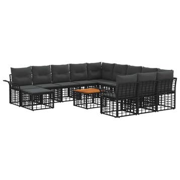 vidaXL Tuin loungeset 13-delig Zwart en Donkergrijs, 3 zitplaatsen, Nieuw, Loungeset, Verzenden