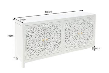 Massief dressoir MARRAKECH 170cm wit mangohout met decoratie, Ophalen of Verzenden, Nieuw