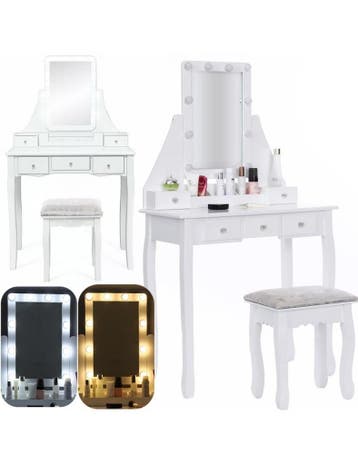 Kaptafel Modern Wit | 5 Lades | LED Spiegel | Beste Prijs, Ophalen of Verzenden, Nieuw, Modern