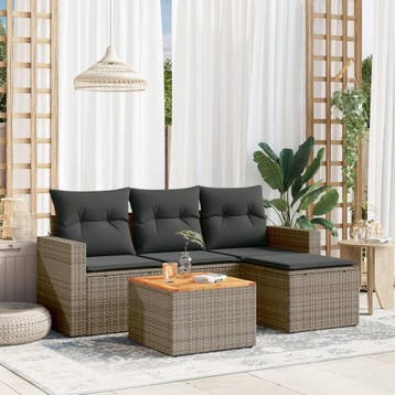 vidaXL 5-delige Loungeset met kussens poly rattan grijs, Verzenden, Nieuw, Loungeset