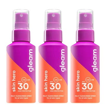 Gleam Milky Sunscreen Spray SPF 30 Skin Hero 3x100ml, Ophalen of Verzenden, Nieuw, Overige typen