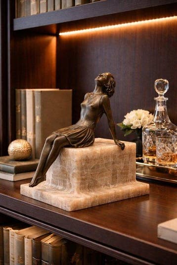 sculptuur, Gracieuze vrouwelijke figuur wit marmeren blok- F