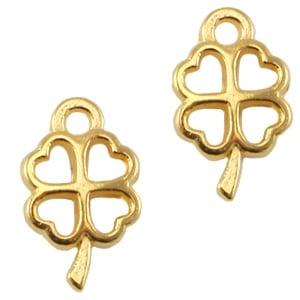 4 x DQ metaal bedel klaver goud (nikkelvrij) ca. 10x6mm, Ophalen of Verzenden, Nieuw, Bedel