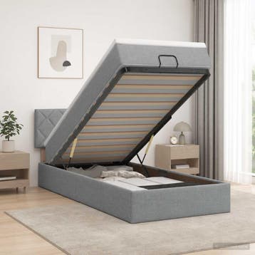 vidaXL Ottoman bed met matras Lichtgrijs 100 x 200 cm Stof, Verzenden, Nieuw, Eenpersoons