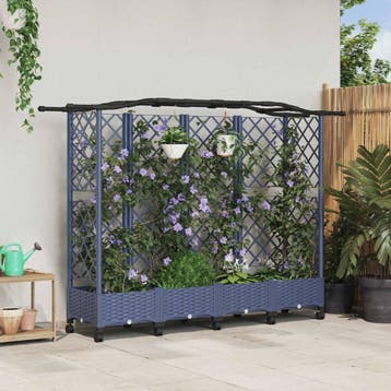 vidaXL Verhoogd Bed met Trellis en Dak Grijs 203,5 x 40 x, Verzenden, Nieuw, Minder dan 60 cm, 60 cm of meer