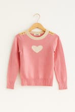 Roze meisjes sweater met hart en goudkleurige knopen|NIEUW, Kinderen en Baby's, Kinderkleding | Maat 116, Ophalen of Verzenden