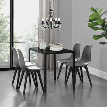 Eethoek Delft glazen eettafel met 4 stoelen zwart en grijs, Huis en Inrichting, Tafels | Eettafels, Verzenden, Nieuw