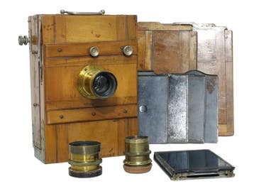 Antieke Houten Straatbord Camera Complete Set met Statief..., Ophalen of Verzenden, Gebruikt, Overige Merken