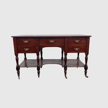 Bureau - Mahonie, Leder, Messing, Hout - Antieke