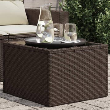 vidaXL Tuintafel met glazen blad 55x55x37 cm poly rattan, Verzenden, Nieuw