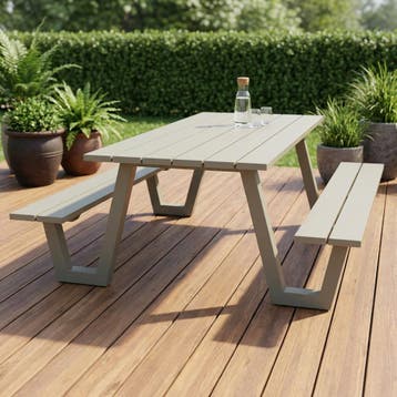 London Aluminium Picknicktafel 180cm Khaki Lichtgrijs, Tuin en Terras, Tuinsets en Loungesets, Verzenden, Nieuw, Hout