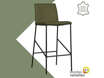 Leren barkruk hoog Favor - Toledo Olive (olijf/groen) -, Nieuw, Leer, Ophalen of Verzenden, 90 cm of meer