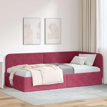 vidaXL Hoekbedframe Wijnrood 90 x 190 cm Fluweel, Verzenden, Nieuw, Rood, Stof