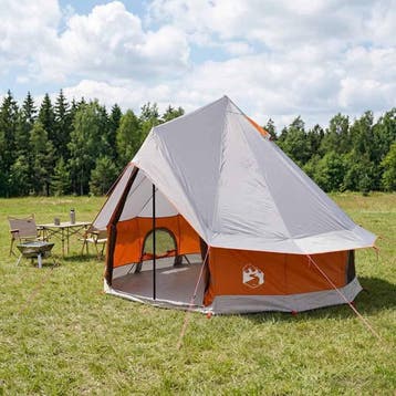 vidaXL Tipi Tent 4-persoons Grijs en Oranje Polyester en, Verzenden, Nieuw, Tot en met 2