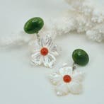 Bloedkoraal - Zilver - Oorbellen - Parelmoer jade, koraal