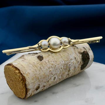 Vintage gouden broche met cultivéparels, Sieraden, Tassen en Uiterlijk, Gebruikt, Ophalen of Verzenden, Met edelsteen, Goud