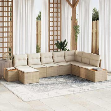 vidaXL Tuinbankenset 8 st Beige Poly riet, Verzenden, Nieuw, Rotan, 8 zitplaatsen