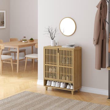 Schoenenkast Sirgerg bamboe 91x72x35 cm naturel [en.casa], Huis en Inrichting, Verzenden, Nieuw