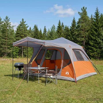 vidaXL Gezinstent Grijs en Oranje 6-persoons Polyester en, Verzenden, Nieuw, Tot en met 2