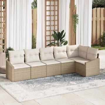 vidaXL Tuinbankenset 6 st Beige en Wit poly rattan, Verzenden, Nieuw, 6 zitplaatsen