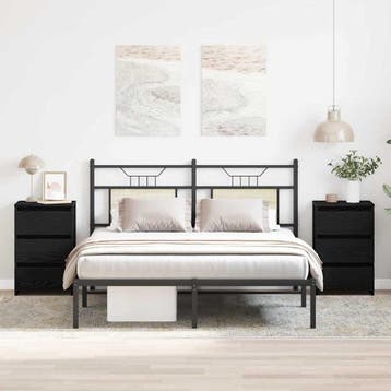 vidaXL Nachtkastje 2 st Zwart Eiken 40 x 35 x 62,5 cm, Huis en Inrichting, Minder dan 45 cm, Verzenden, Nieuw, 55 tot 70 cm