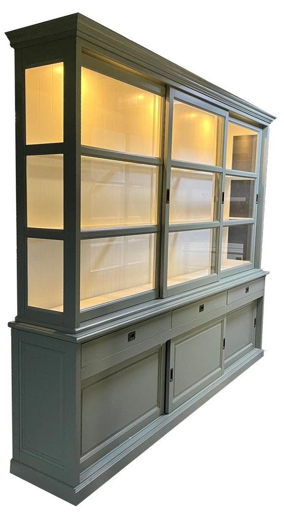 Buffetkast Engels groen Putten 300 x 240cm met verlichting, Huis en Inrichting, Kasten | Buffetkasten, Ophalen of Verzenden