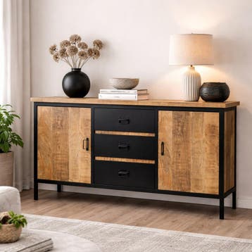 Showroomopruiming! Dressoir mangohout | Van €779,-, Huis en Inrichting, Kasten | Dressoirs, 150 tot 200 cm, Nieuw, Modern | Industrieel | Luxe