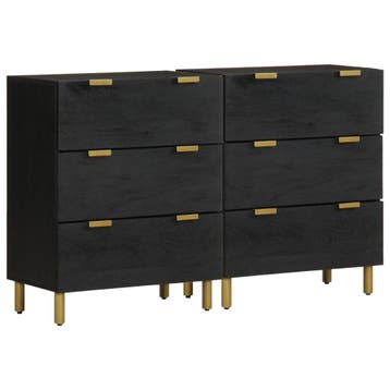 vidaXL Dressoirs 2 st 60x33x75 cm bewerkt hout zwart, Huis en Inrichting, Kasten | Overige, Verzenden, Nieuw