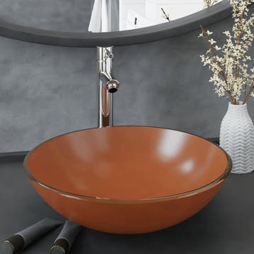 vidaXL Wastafel met kraan en pop-up afvoer gehard glas bruin, Verzenden, Nieuw