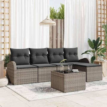 vidaXL Tuin Sofa Set 6 st Grijs poly rattan, Verzenden, Nieuw, Rotan, 6 zitplaatsen