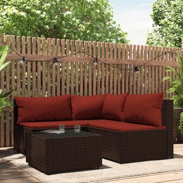 vidaXL 4-delige Loungeset met kussens poly rattan bruin, Verzenden, Nieuw, Loungeset