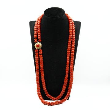 Ketting - 14 karaat Geel goud Bloedkoraal, Sieraden, Tassen en Uiterlijk, Antieke sieraden
