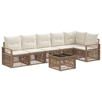 vidaXL Tuinbankenset 7 pcs Beige poly rattan, Verzenden, Nieuw, 7 zitplaatsen