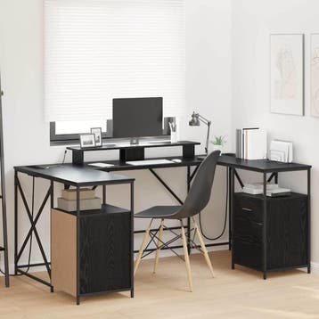vidaXL Bureau met lade Zwart Eiken 182 x 101 x 87,5 cm, Verzenden, Nieuw