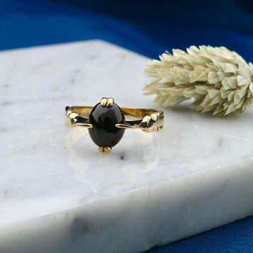 Vintage gouden ring met granaat, Gebruikt, Ophalen of Verzenden, 17 tot 18, Met edelsteen